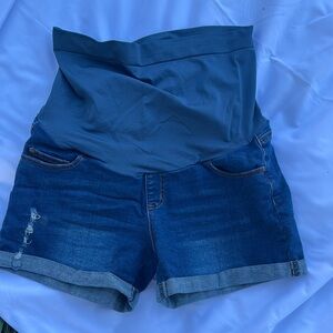 Stylish Blue Denim Maternity Shorts
